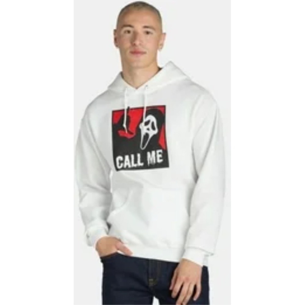 Ghost Face Call Me‎ Hoodie Halloween Graphic Print Pullover Sweatshirt XL NWT
